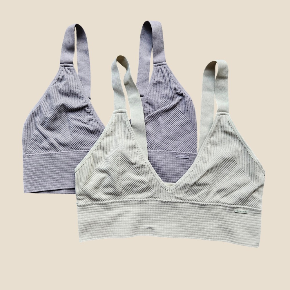 Danskin Womens 2 Pack Seamless Ribbed V-Neck Bralettes Beige Taupe XL